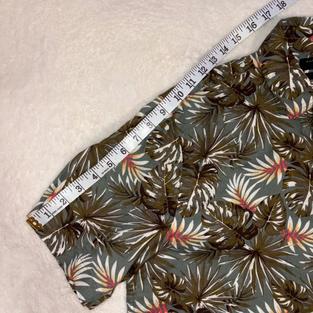 BANANA REPUBLIC Linen Shirt Mens M Green Tropical Camp Floral Slim Short‎ Sleeve